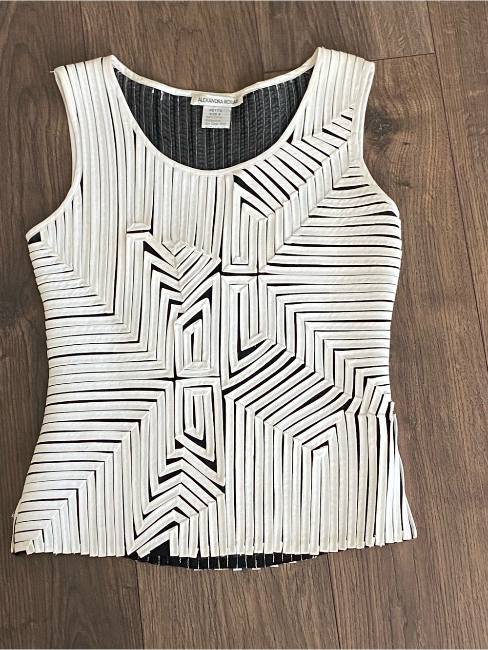 Alexandra Rosati White and Black Textured Cutout Sleeveless Tank